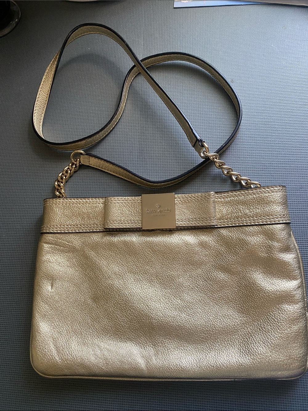 kate spade Gold Metallic Leather Shoulder Bag with Chain Strap
